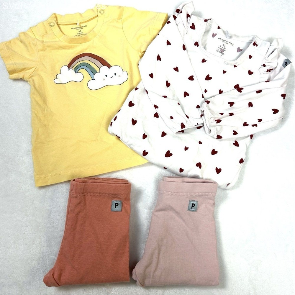Polarn O. Pyret Baby Girl Organic Cotton 4pc Bundle Rainbow Heart Size 2-4M